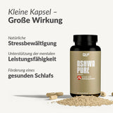 Ashwa Pure (KSM-66 Ashwagandha) Flasche mit Kapseln und Pulver vor weißem Hintergrund, Galerieposition 1