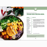 Fettverlust Fibel Kochbuch Rezeptseite mit veganer High-Protein-Bowl, Zutaten und Zubereitung, Galerieposition 1