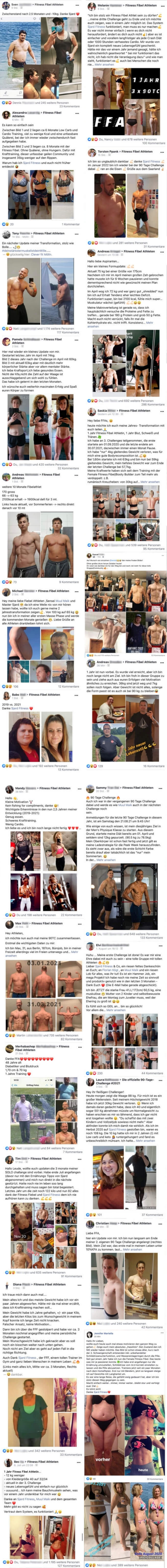 Collage of multiple social media posts showing diverse individuals sharing fitness transformation photos and personal progress updates