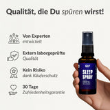 Hand hält Sleep Spray von Quantum Leap Fitness mit sublingualem Melatonin, Produktbild Melatonin-Sleep-Spray Galerie 1
