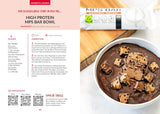 Baking Protein inkl. GRATIS Kochbuch zeigt MPS Bar Bowl mit Schokoladenstücken und Rezeptseite in Küche Galerie 1