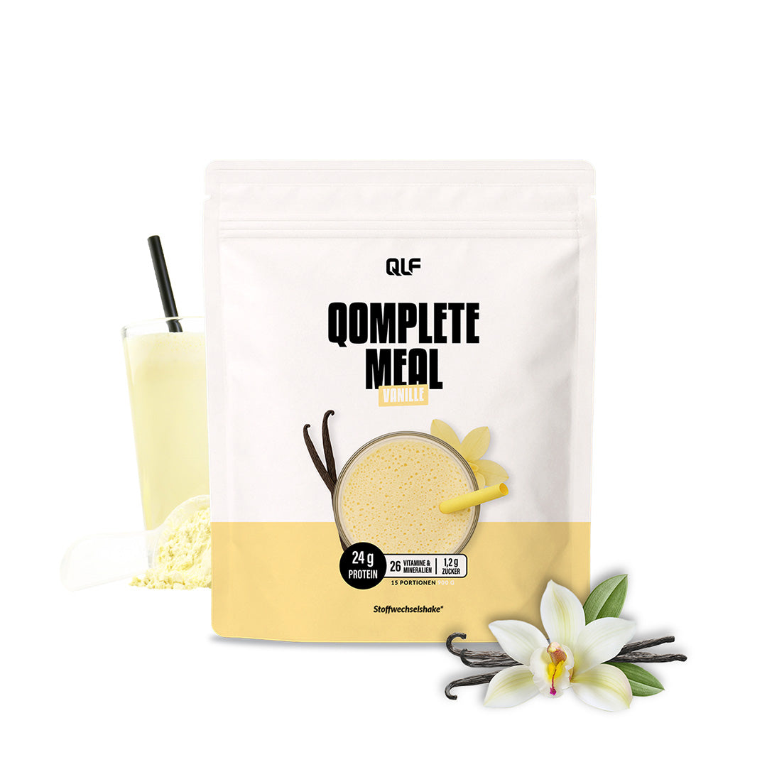 Ein Beutel Qomplete Meal Abnehmshake im Geschmack Vanille