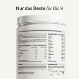Tasty Whey Proteinpulver mit Vanillegeschmack, Aminosäurenprofil und Nährwertangaben – Supplements, die wirken.