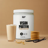 Vegan Protein mit Butterkeks Vanille Geschmack, Proteinpulver Dose, cremiger Shake, Kekse und Vanilleschoten von Quantum Leap Fitness