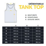 QLF Squad Tank Top (kleines Logo) Größentabelle mit Brust-, Länge- und Schultermaßen, klare technische Darstellung, Galerieposition 1