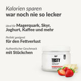 Weißes Tasty Kalorienarmes Geschmackspulver mit Erdbeeren und weiße Schokolade als Proteinpulver-Alternative